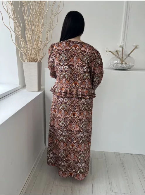 Boohoo (XL) Színes Mintás V Kivágású, Fodros szegélyxű Buggyos Ujjú Ruha
