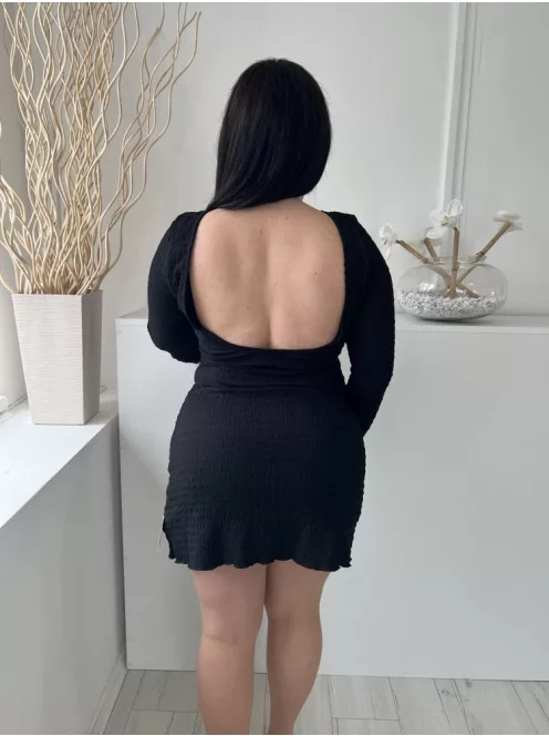 Shein (L) Fekete Anyagában Mintás, Ejtett Nyakú Bélelt, Töcsér Ujjú, Hátul Nyitott Ruha