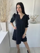 TU (M) Sötétszürke Fodros Vállú és Aljú V Kivágású, Farmer Ruha