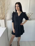 TU (M) Sötétszürke Fodros Vállú és Aljú V Kivágású, Farmer Ruha