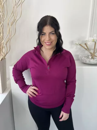   ÚJ Dunnes (L) Lila Mellnél Cipzáros Anyagában Mintás Felső