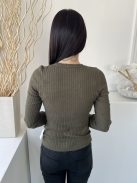 New Look (M) Khaki Anyagában Bordázott, Kerek Nyakú Gépikötött Felső