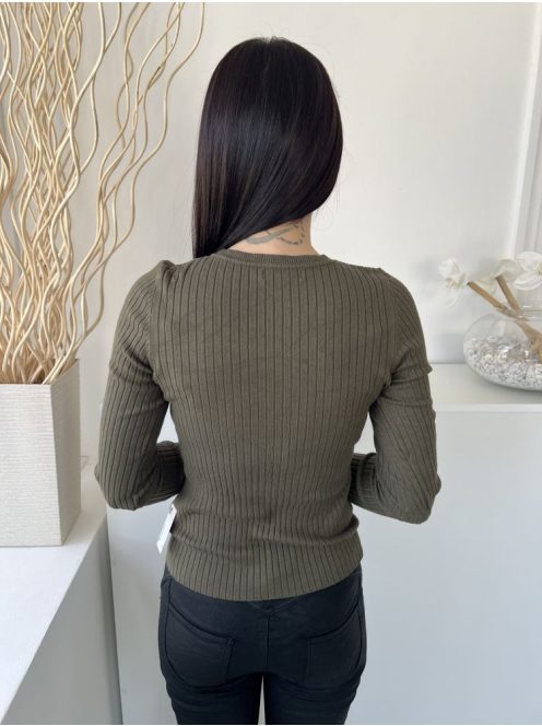 New Look (M) Khaki Anyagában Bordázott, Kerek Nyakú Gépikötött Felső