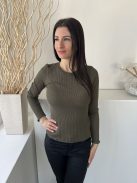 New Look (M) Khaki Anyagában Bordázott, Kerek Nyakú Gépikötött Felső