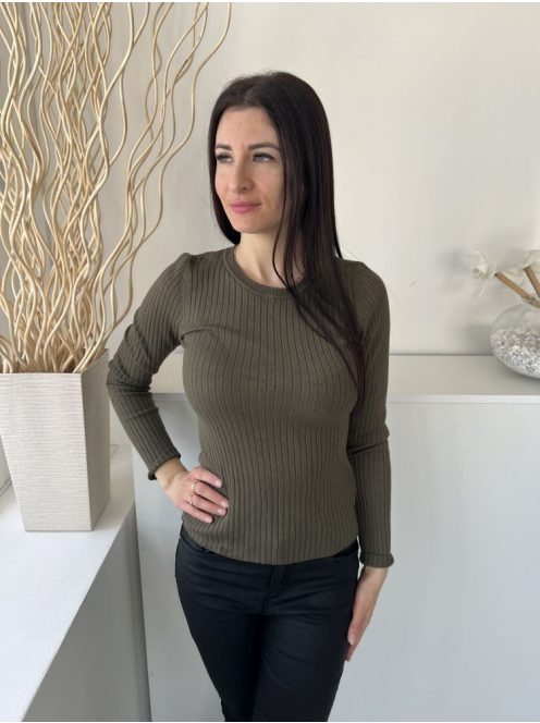 New Look (M) Khaki Anyagában Bordázott, Kerek Nyakú Gépikötött Felső