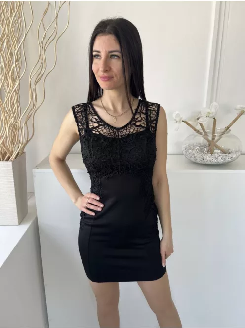 Bodyflirt (XS) Fekete Felül Csipkés Anyagú, Hátul Cipzáros Hátul Mélykivágású Ruha