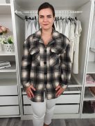 Fashion Nova (L) Fekete-Barna-Drapp Kockás, Mellnél Zsebes Elől Gombos Kabát