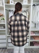 Fashion Nova (L) Fekete-Barna-Drapp Kockás, Mellnél Zsebes Elől Gombos Kabát