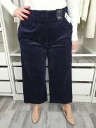 ÚJ M&S (L) Indigókék Cipzáras, Kapcsos Zsebes, Makrokordbársony Anyagú Nadrág