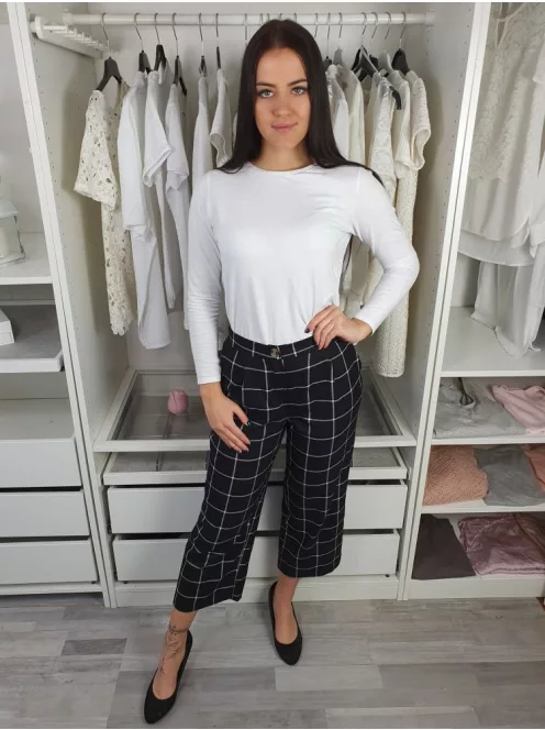 New Look (S) Fekete Fehér Kockás, Hátul Gumis Derekú Bőszárú, Gombos, Zsebes Nadrág