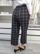 New Look (S) Fekete Fehér Kockás, Hátul Gumis Derekú Bőszárú, Gombos, Zsebes Nadrág