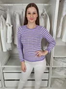 Primark (M) Lila Fehér Csíkos Gépikötött, Kerek Nyakú Felső