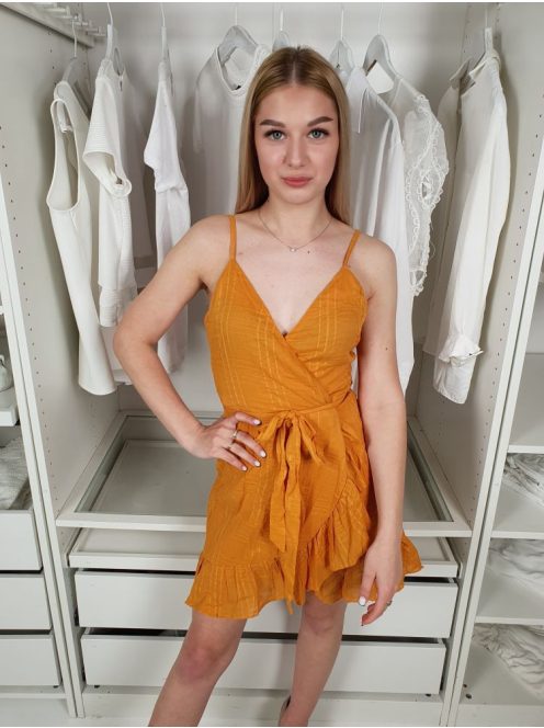 Asos (S) Okkersárga Anyagában Mintás 100% Pamut, Átlapolt Ruha