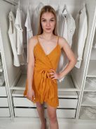 Asos (S) Okkersárga Anyagában Mintás 100% Pamut, Átlapolt Ruha