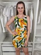 Parisian (M) Fehér Sárga Virágos, Hátul Kivágott, Cipzáros Derékban Szabott Ruha