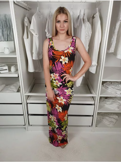 ÚJ Boohoo (M) Fekete-Színes Levél- És Virágmintás Maxi Ruha