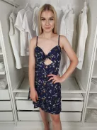 ÚJ Jennyfer (XS) Sötétkék-Barna Virágmintás, Gombos Elől Kivágott, Pántos, Mellén Megkötős Ruha