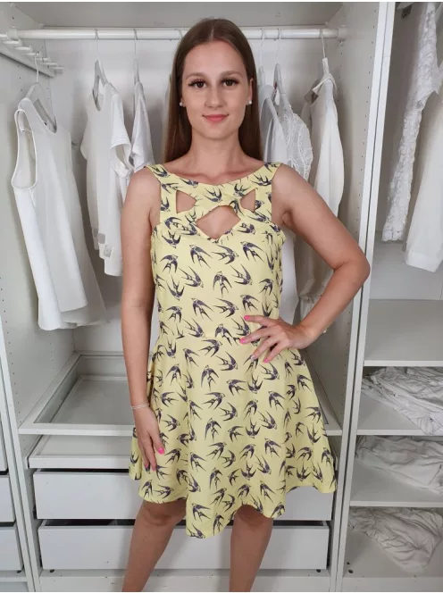 ÚJ Liquorish (L) Sárga-Fekete Fecskemintás, Hátán Kivágott Oldalán Cipzáras Ruha