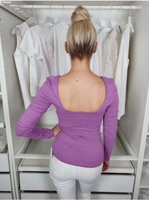 C&A (S) Lila Anyagában Csillogó Szálas Kockakivágású, Vékony Gépi Kötött Felső