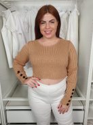 Primark (M) Barna Ujján Díszgombos Rövidderekú, Anyagában Bordás Felső