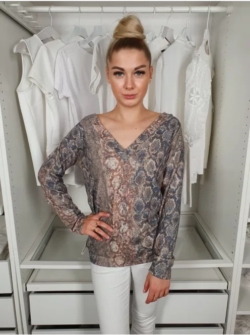 Next (XS) Barna-Színes Kígyóbőrmintás Hátán V-kivágású Felső