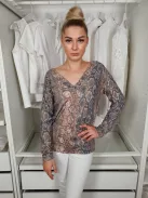 Next (XS) Barna-Színes Kígyóbőrmintás Hátán V-kivágású Felső