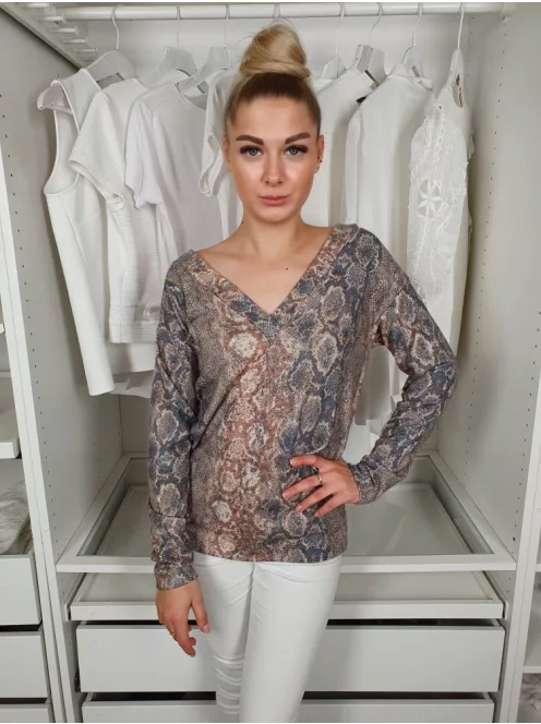 Next (XS) Barna-Színes Kígyóbőrmintás Hátán V-kivágású Felső