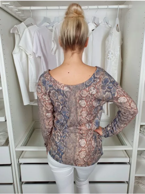 Next (XS) Barna-Színes Kígyóbőrmintás Hátán V-kivágású Felső