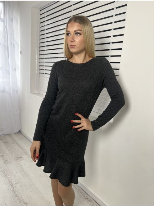 M&S (XS) Grafitszürke Kötött, Kereknyakú Alján Fodros Ruha