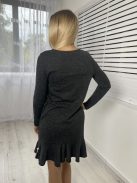 M&S (XS) Grafitszürke Kötött, Kereknyakú Alján Fodros Ruha