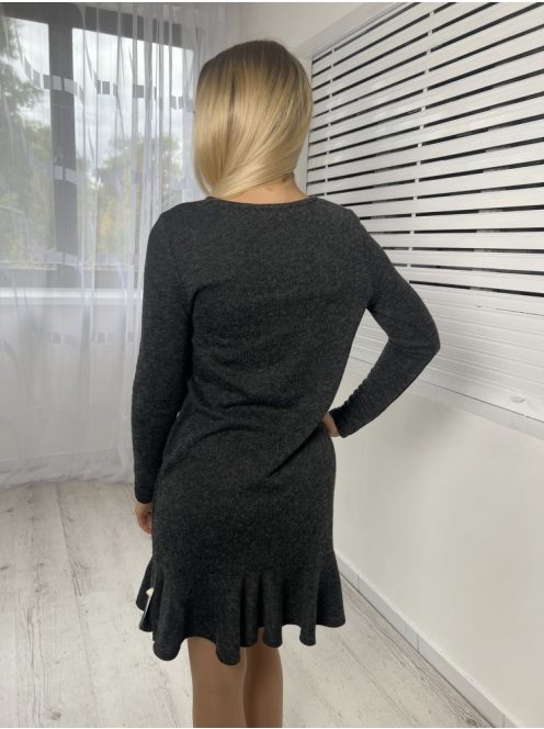 M&S (XS) Grafitszürke Kötött, Kereknyakú Alján Fodros Ruha